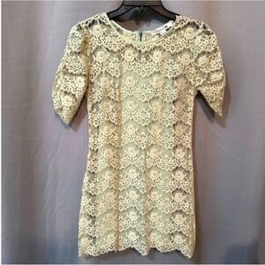 Forever 21 Women Small Mint Green Tiered Floral Lace Mini Dress with Slip